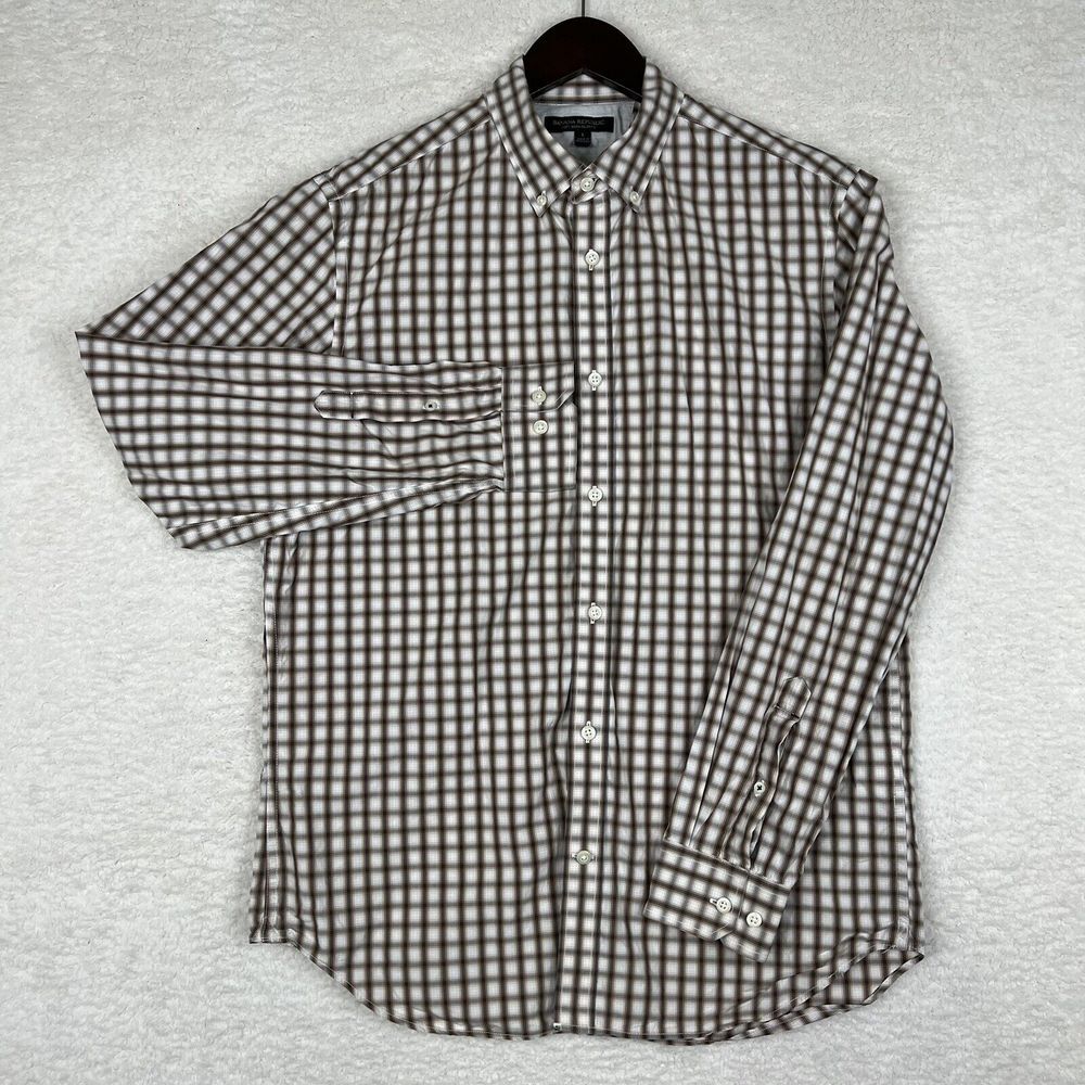 Banana Republic Shirt Mens Large‎ White Check Soft Wash Slim Fit Button Down